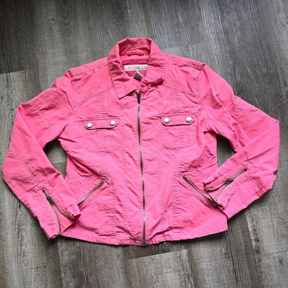 Maurices Utility Jacket Pink Womens Size Large Zip Up Pockets Sleeves Snaps - Picture 1 of 13